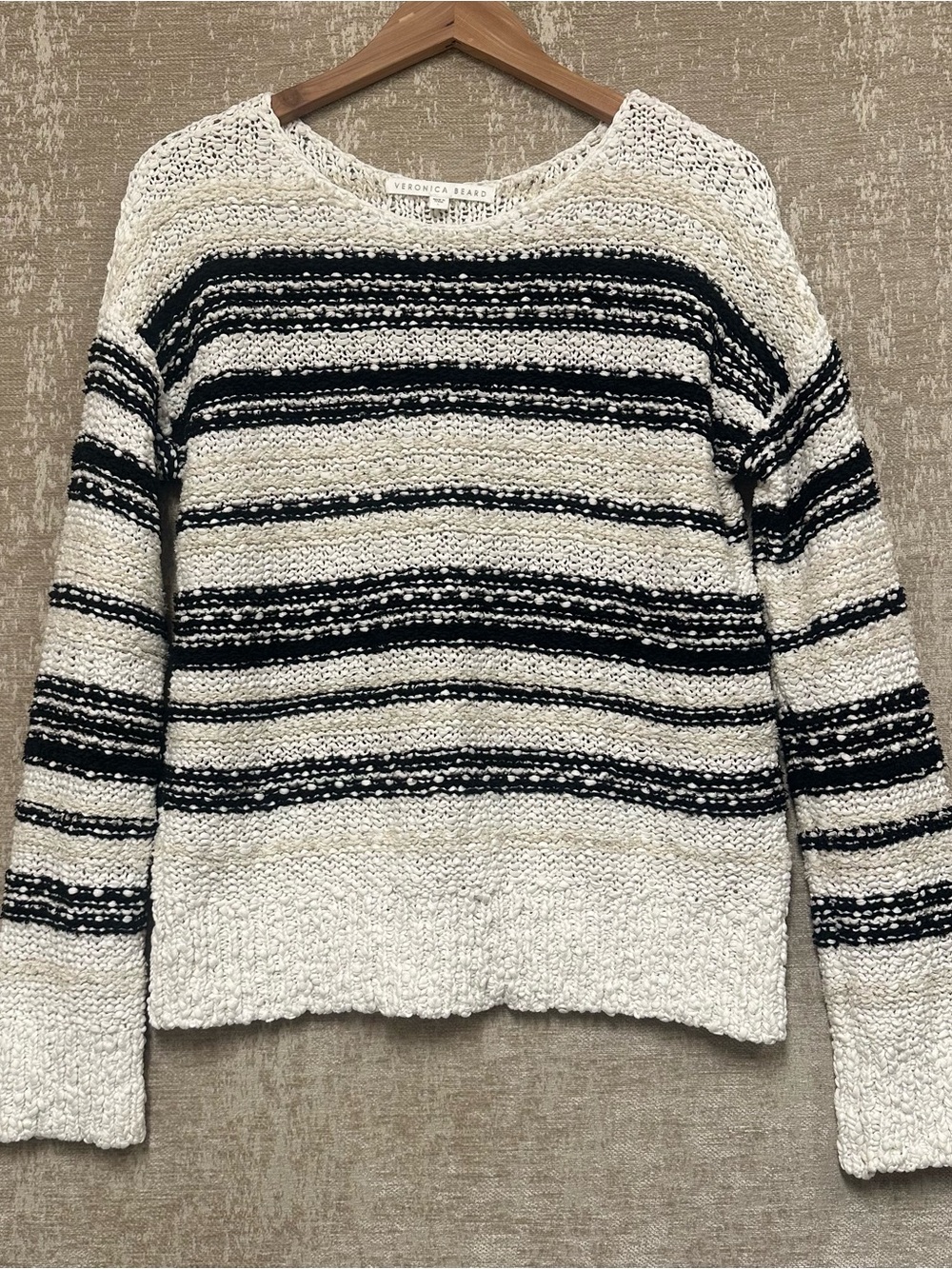 Veronica Beard Cream, White & Black Striped Knit Sweater CAHUILLA style